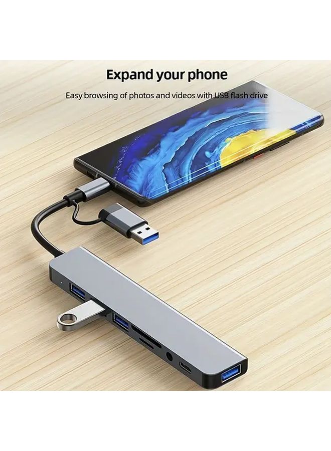 USB Hub Tools 8 In 1 Multifunctional USB Expander With Card Reader And 3 5mm Audio Output - Image 1