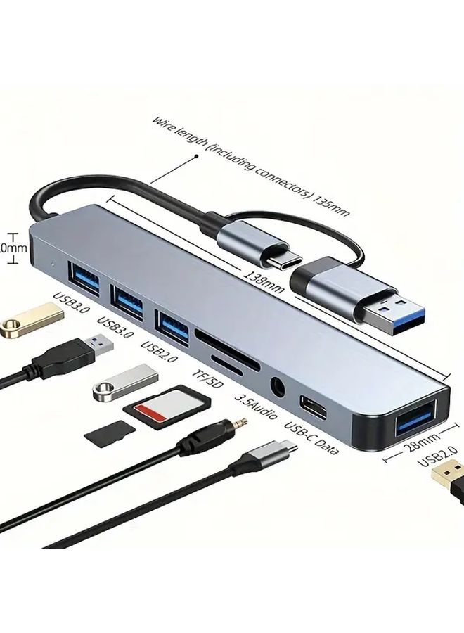 USB Hub Tools 8 In 1 Multifunctional USB Expander With Card Reader And 3 5mm Audio Output - Image 4