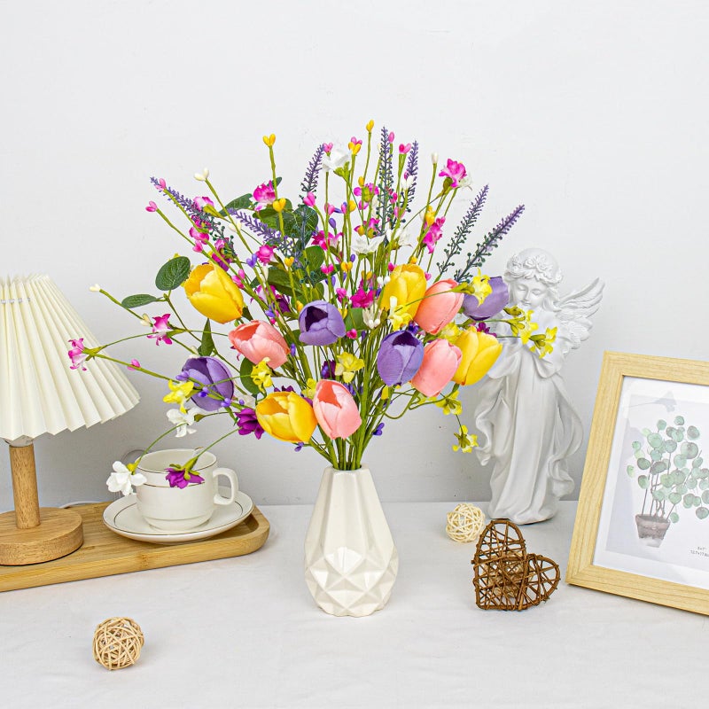 MG MagicGarden Artificial Spring Flowers 12 Pack Spring Flower Stems 17 Inch Floral Picks with Pink Yellow Purple Tulips Wildflowers for Centerpieces Vases Floral Arrangements Summer Easter Decor - Image 3