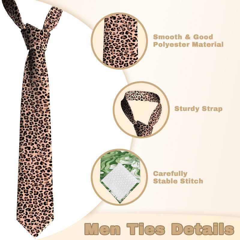 VentuCoven Brown Leopard Menâ€™s Necktie Fashion Ties Polyester Soft Business Party Wedding Neckties for Men Teen Boy - Image 3