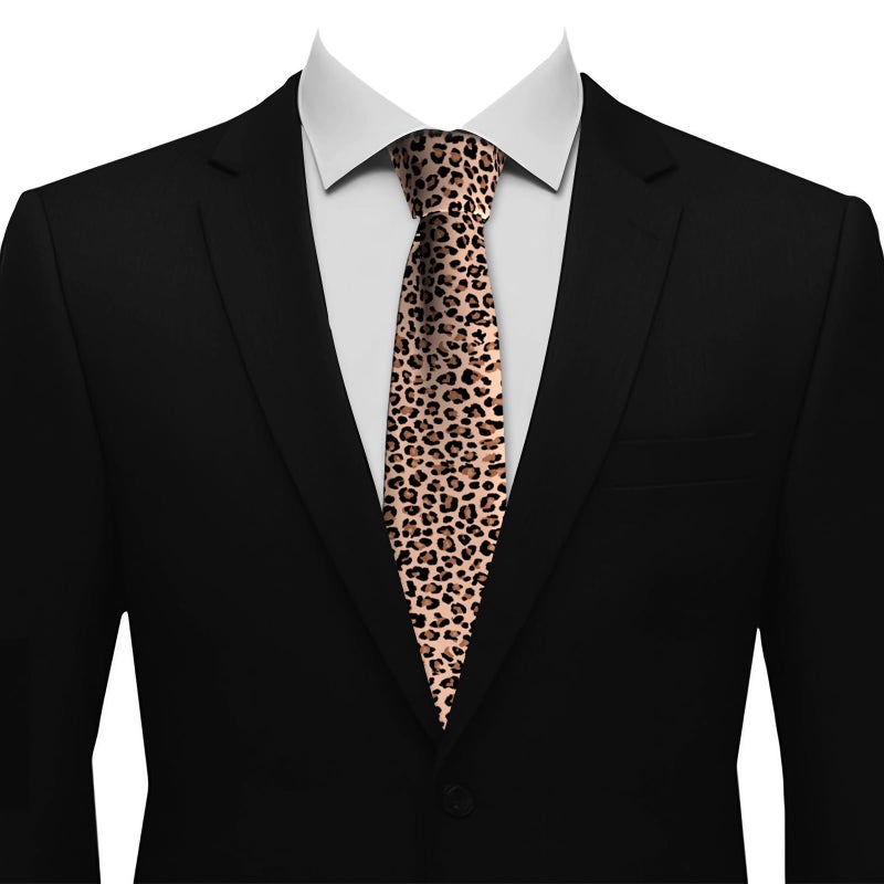 VentuCoven Brown Leopard Menâ€™s Necktie Fashion Ties Polyester Soft Business Party Wedding Neckties for Men Teen Boy - Image 4