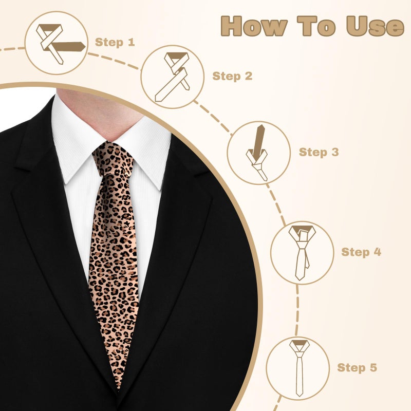 VentuCoven Brown Leopard Menâ€™s Necktie Fashion Ties Polyester Soft Business Party Wedding Neckties for Men Teen Boy - Image 2
