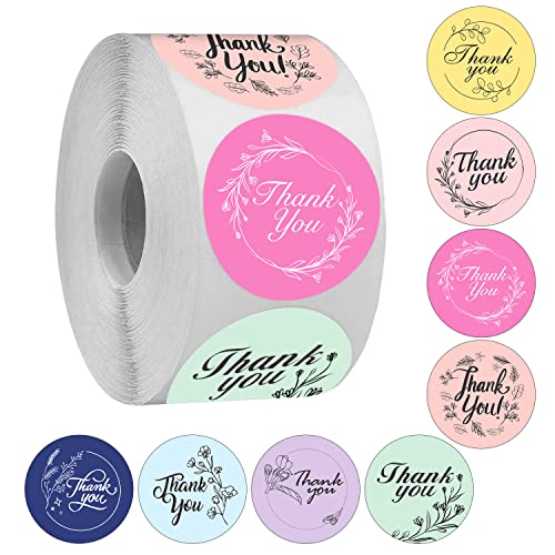 Rousrie 1.5 Inch (Pack of 500) Round Attractive 8 Different Designs Thank You Mini Stickers, for Small Business and Packaging (Design 4) - Image 1