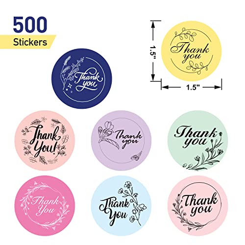 Rousrie 1.5 Inch (Pack of 500) Round Attractive 8 Different Designs Thank You Mini Stickers, for Small Business and Packaging (Design 4) - Image 2