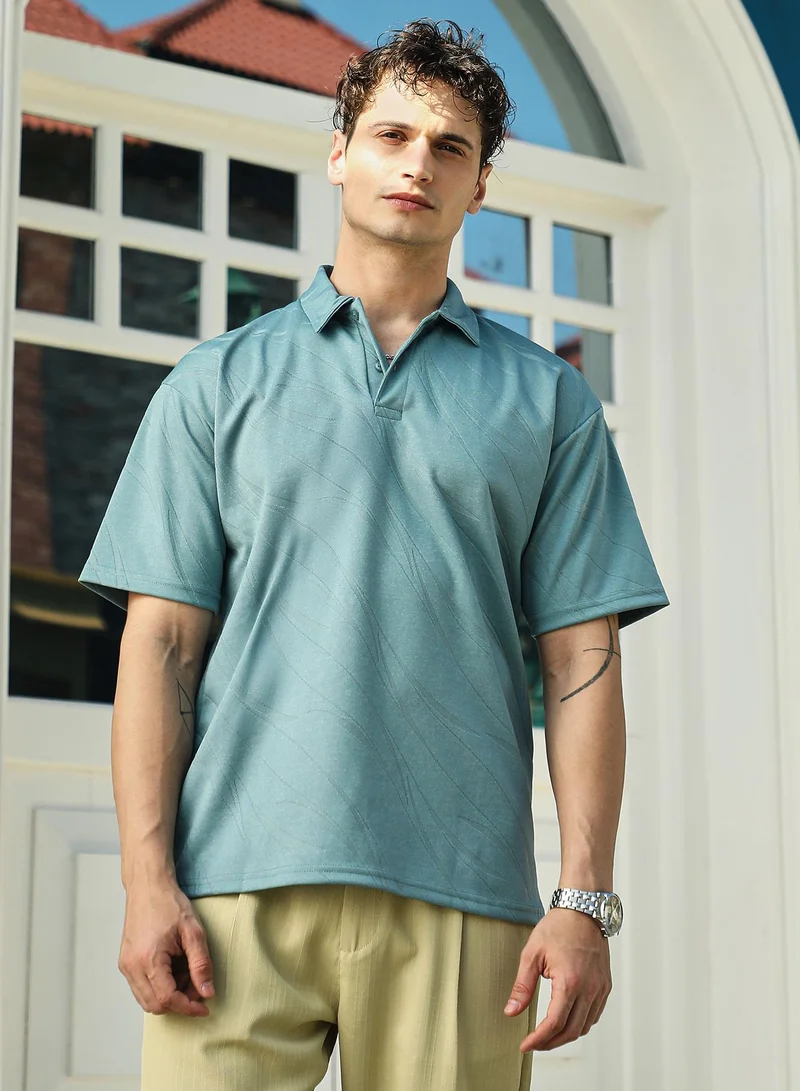 كامبوس سوترا تيشيرت بولو رجالي أخضر بحري بلمسة خشنة