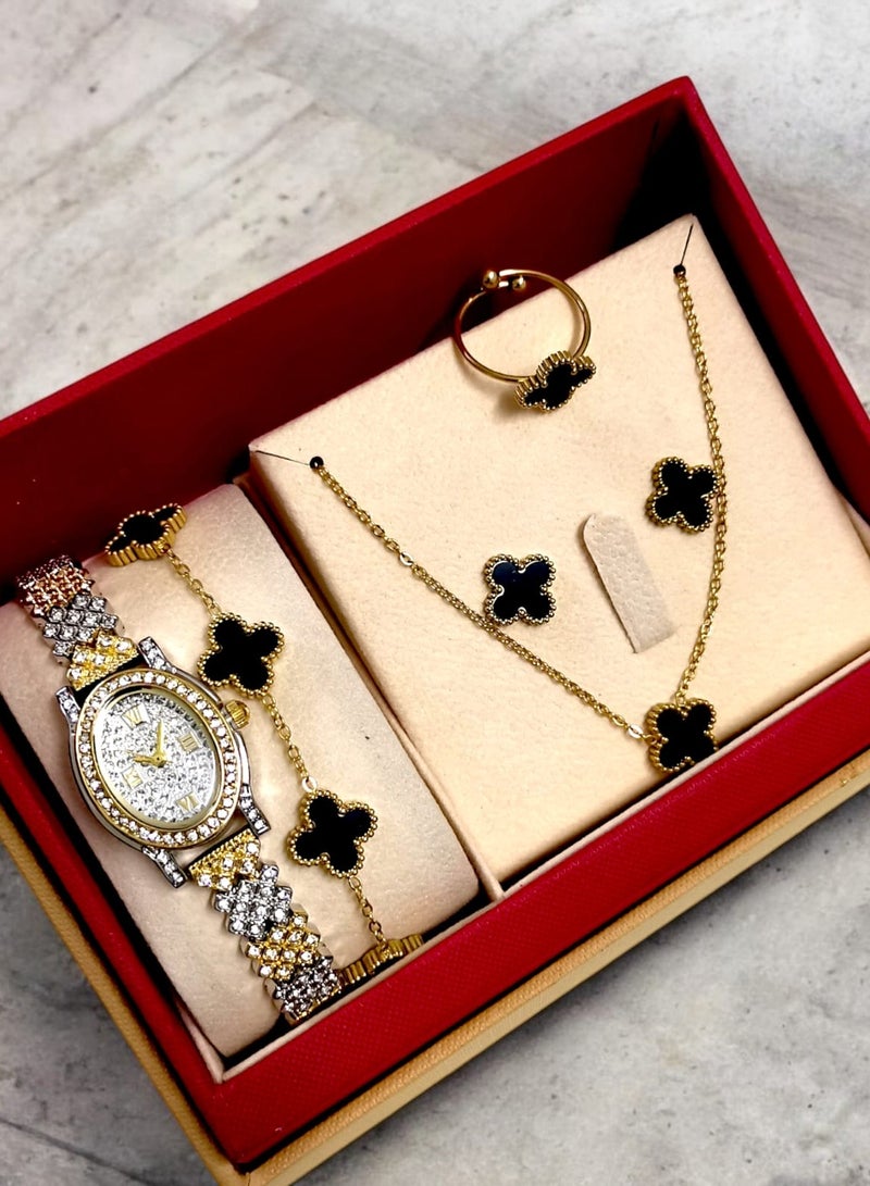 Rivoly Elegant women's stainless-steel set consisting of a waterproof watch with a set of bracelets, rings, necklaces, and earrings - Image 1