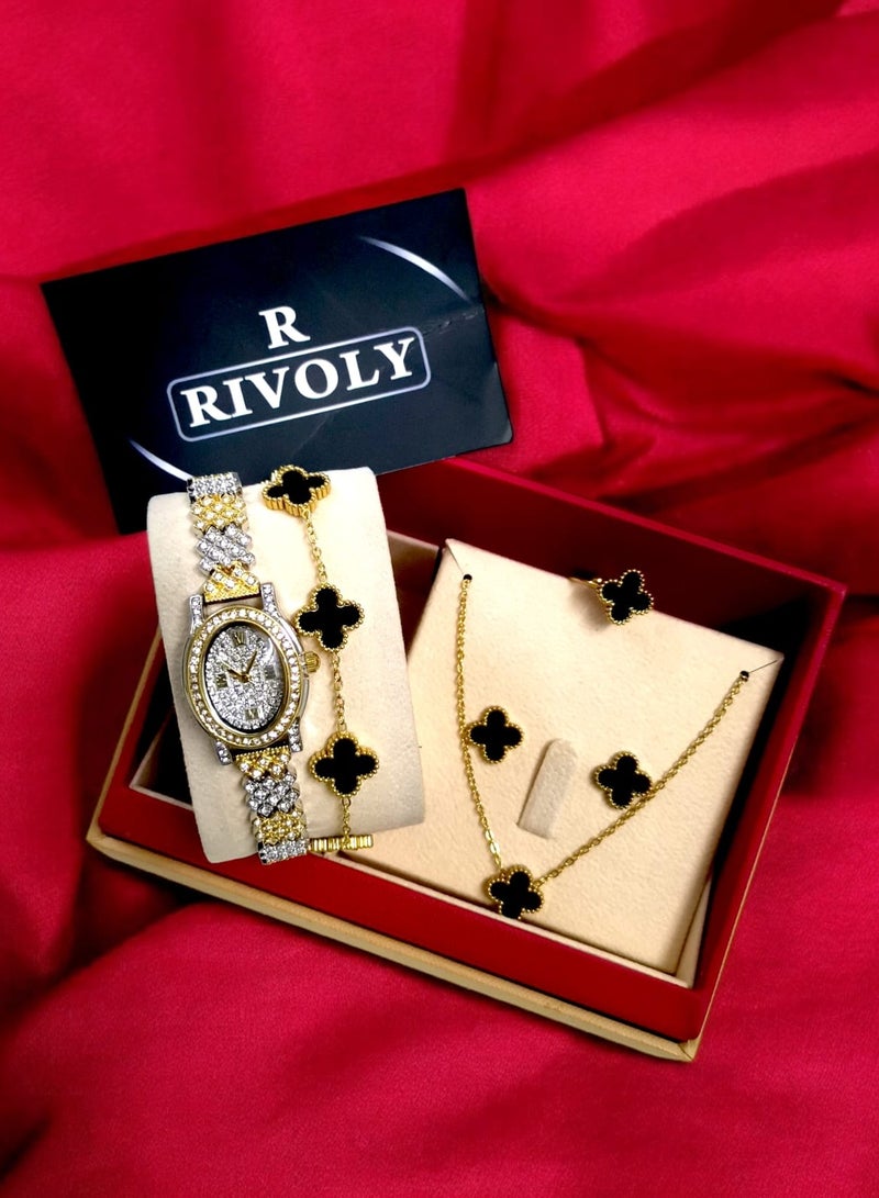 Rivoly Elegant women's stainless-steel set consisting of a waterproof watch with a set of bracelets, rings, necklaces, and earrings - Image 2
