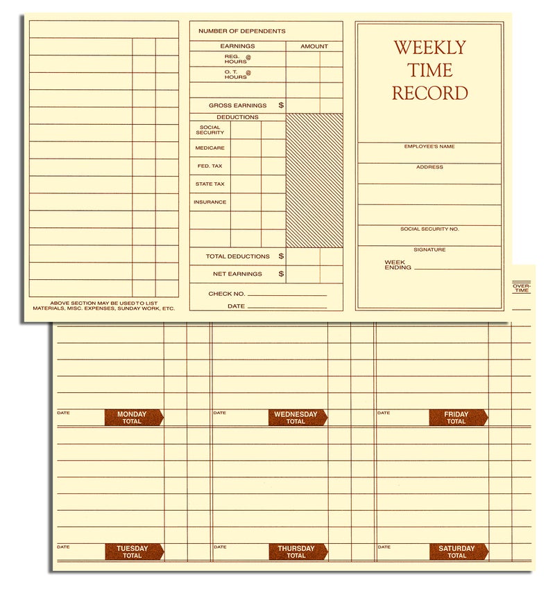 NextDayLabels Weekly Employee Pocket Size Time Cards