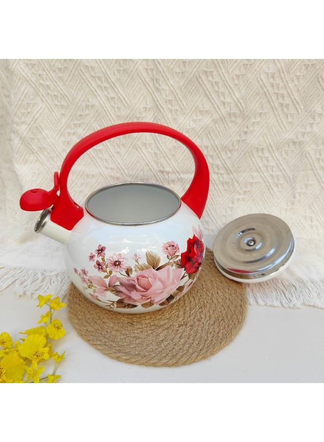 Enamel Sound Kettle Nordic Insulation Kettle Household Thickened Teapot Induction Cooker Gas Special Enamel Pot 2L-Color:Red-Capacity:2.2 L Calling Pot Classic Simple And Elegant - Image 5