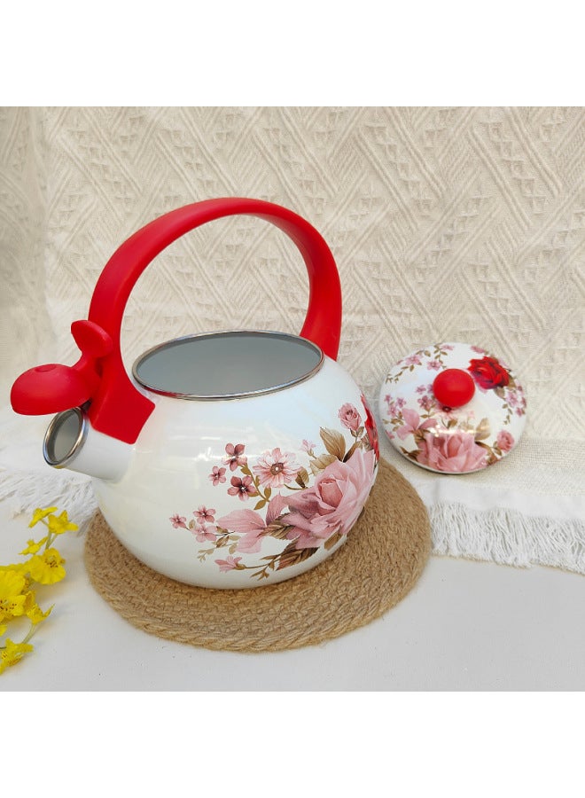 Enamel Sound Kettle Nordic Insulation Kettle Household Thickened Teapot Induction Cooker Gas Special Enamel Pot 2L-Color:Red-Capacity:2.2 L Calling Pot Classic Simple And Elegant - Image 3