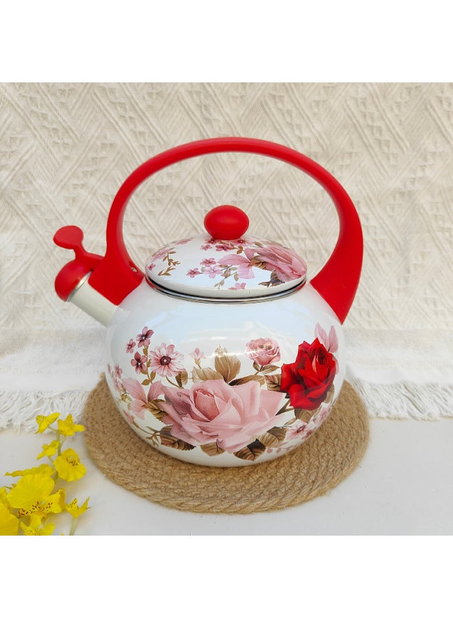 Enamel Sound Kettle Nordic Insulation Kettle Household Thickened Teapot Induction Cooker Gas Special Enamel Pot 2L-Color:Red-Capacity:2.2 L Calling Pot Classic Simple And Elegant - Image 1