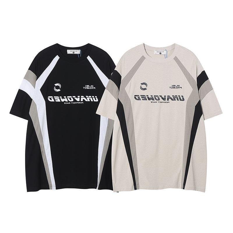Tkpa American Street City Boy Vintage Contrast Color Stitching Short Sleeve T-Shirt Oversize Sports Half Sleeve Jersey - Image 5