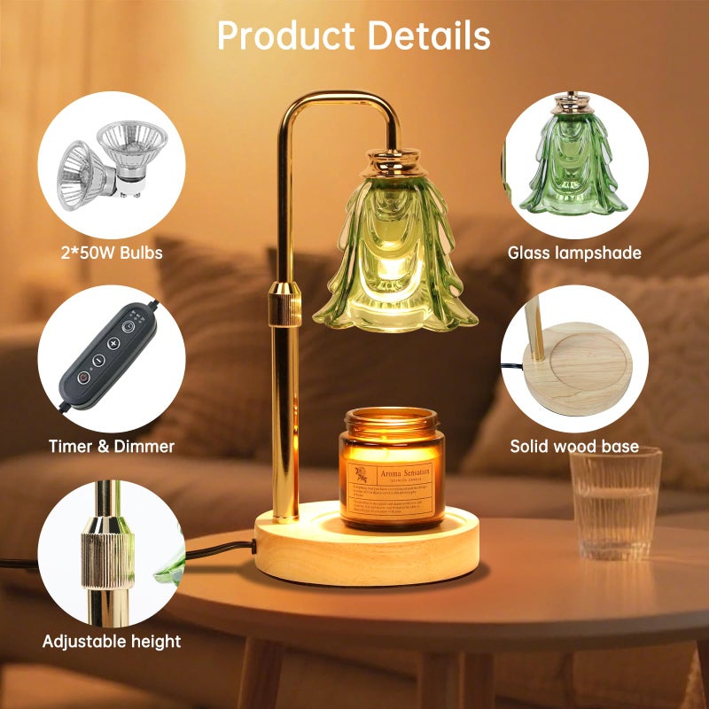 Droyek Candle Warmer Lamp with Timer Electric Candle Warmer Lamp Adjustable Height Dimmable Wax Warmer Lamp Jar Candles with 2 Bulbs for Home Decor & Office - Image 2