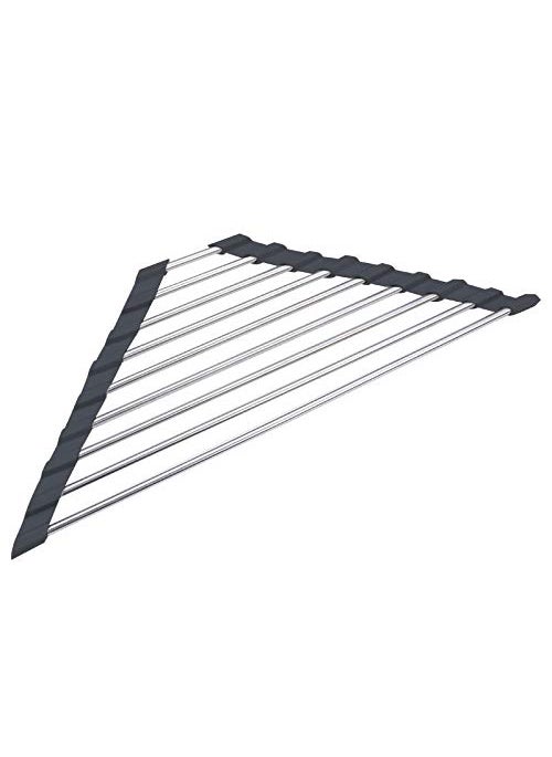 NILKANTH - NILKANTH Triangle Roll-Up Dish Drying Rack for Sink Corner Small Foldable Stainless Steel Over The Sink Multipurpose Kitchen Drainer Caddy Organizer Storage Space Saver Shelf Holder (Black) - Image 1