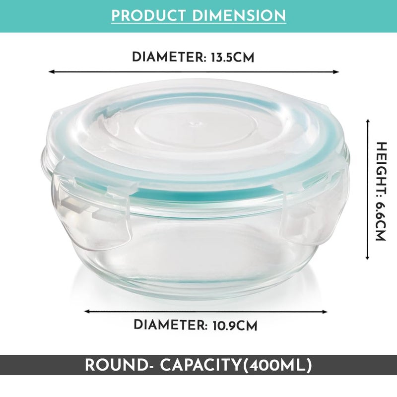 Magnus Magnus Vivid Glass Food Round Container with Break-Free Fixed Lock Lid – Borosilicate Glass Lunch Box, Oven & Microwave Safe, 400ML - Kitchen Essentials, Lunch Boxes for Office Men - Image 3