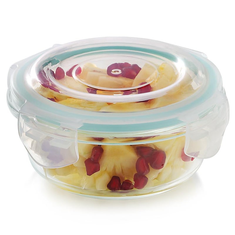 Magnus Magnus Vivid Glass Food Round Container with Break-Free Fixed Lock Lid – Borosilicate Glass Lunch Box, Oven & Microwave Safe, 400ML - Kitchen Essentials, Lunch Boxes for Office Men - Image 1