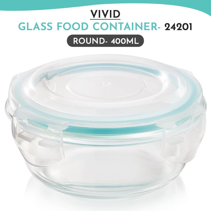 Magnus Magnus Vivid Glass Food Round Container with Break-Free Fixed Lock Lid – Borosilicate Glass Lunch Box, Oven & Microwave Safe, 400ML - Kitchen Essentials, Lunch Boxes for Office Men - Image 2