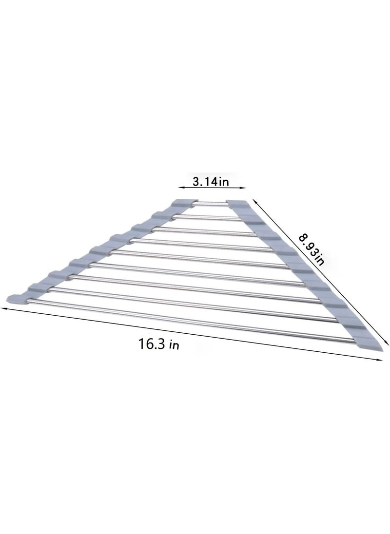 NILKANTH - NILKANTH Triangle Roll-Up Dish Drying Rack for Sink Corner Small Foldable Stainless Steel Over The Sink Multipurpose Kitchen Drainer Caddy Organizer Storage Space Saver Shelf Holder (Black) - Image 1