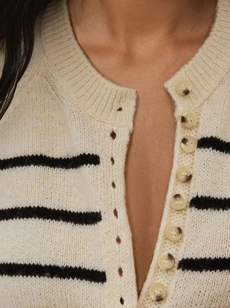 HICCUP Striped Button Collar Sweater