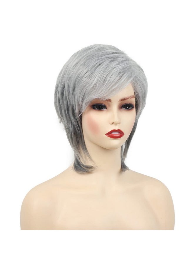 SEVENCOLORS Short Gray Wigs For Women Layered Pixie Cut Wigs With Bangs Silver Grey Short Wigs For White Women Synthetic Hair Wigs Natural Looking  - Image 3