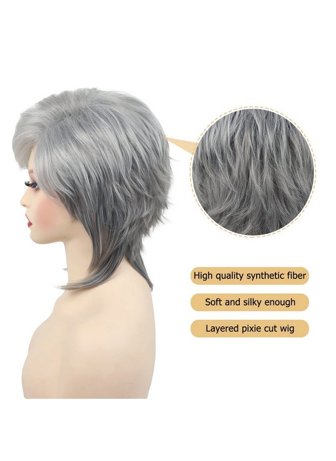 SEVENCOLORS Short Gray Wigs For Women Layered Pixie Cut Wigs With Bangs Silver Grey Short Wigs For White Women Synthetic Hair Wigs Natural Looking  - Image 5