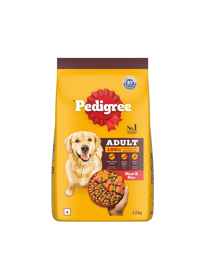 Pedigree Pedigree Adult Dry Dog Food, Meat & Rice, 1.2 kg, Contains 37 Essential Nutrients, 100% Complete & Balanced Food for Adult Dogs  - Image 1