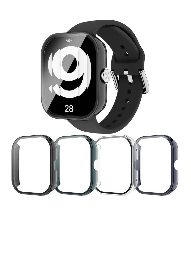 SYOSI Screen Protector Case for Xiaomi Redmi Watch 4, 4 Pack Tempered Glass Screen Protector for Xiaomi Redmi Watch 4, Hard PC Bumper & Tempered Glass Film Replacement Accessories - Image 1