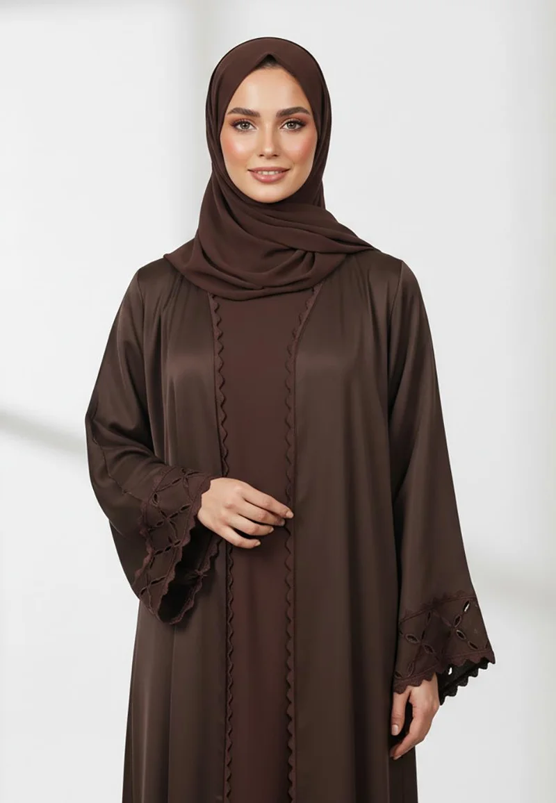 NUKHBAA  Elegant Brown Abaya with Matching Inner-2P850 for Women | Best Price UAE