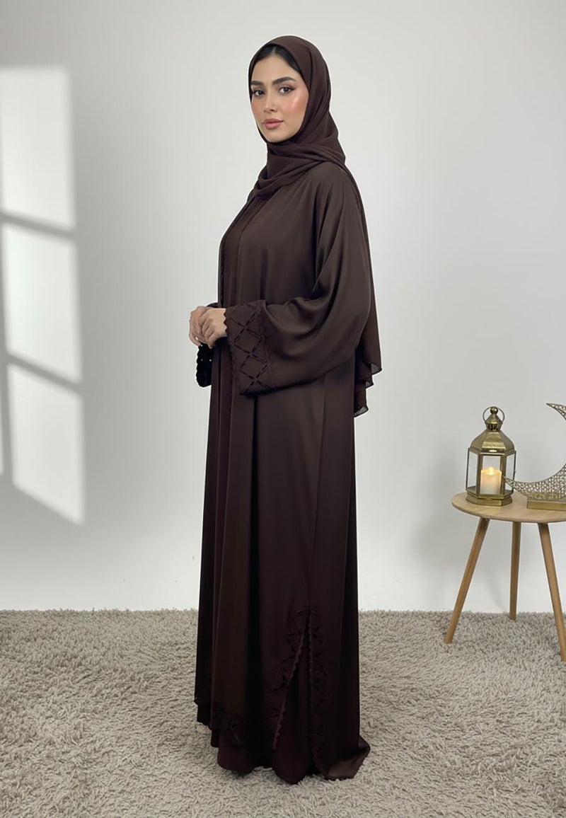 NUKHBAA Elegant Brown Abaya with Matching Inner-2P850 - Image 2