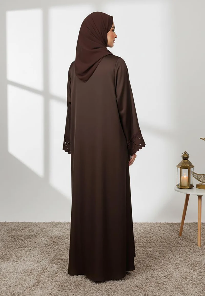 NUKHBAA  Elegant Brown Abaya with Matching Inner-2P850 for Women | Best Price UAE