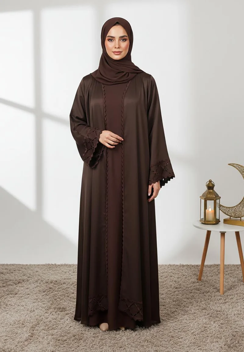 Elegant Brown Abaya with Matching Inner-2P850