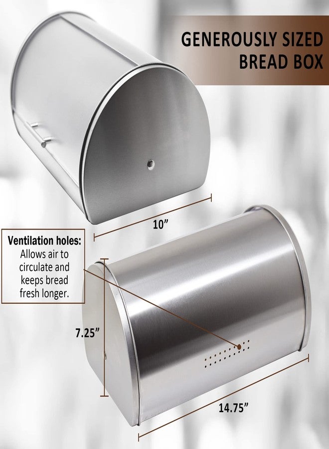 Galashield Bread Box for Kitchen Countertop Stainless Steel Bread Holder Bin Storage Container with Frosted Acrylic Roll Top Lid - Image 3