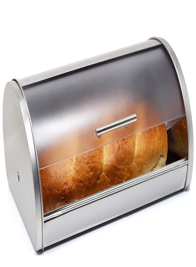 Galashield Bread Box for Kitchen Countertop Stainless Steel Bread Holder Bin Storage Container with Frosted Acrylic Roll Top Lid - Image 1