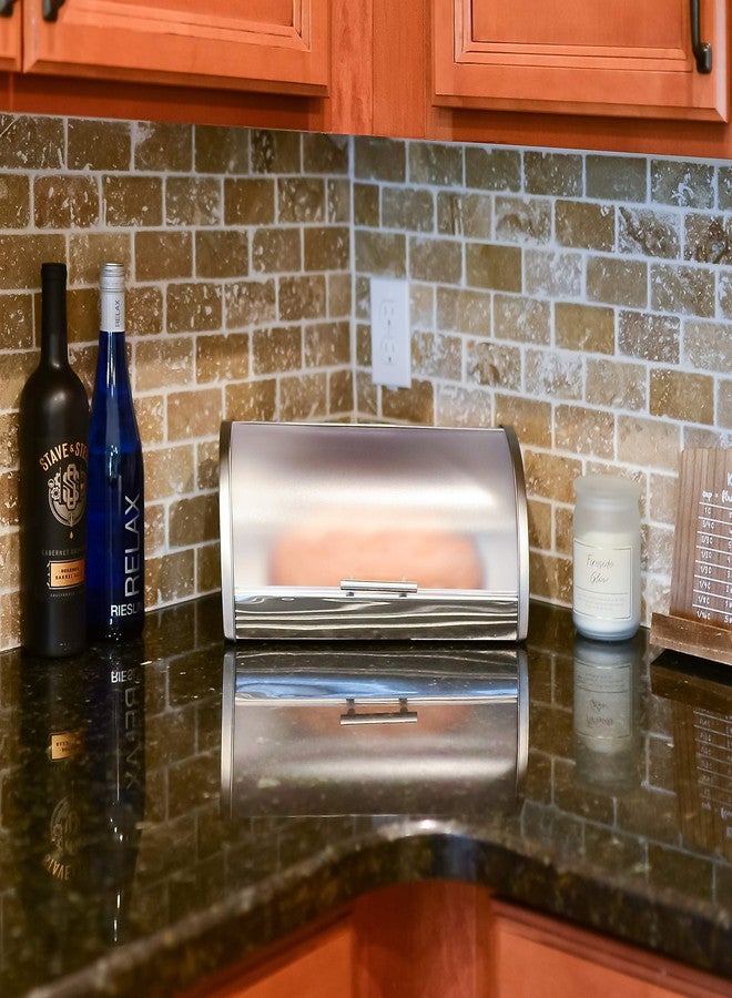 Galashield Bread Box for Kitchen Countertop Stainless Steel Bread Holder Bin Storage Container with Frosted Acrylic Roll Top Lid - Image 2