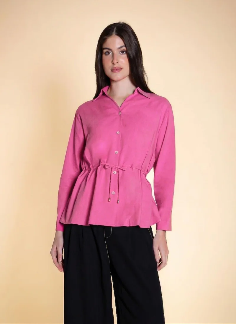 SHAPES LINEN BLEND WAIST TIE SHIRT