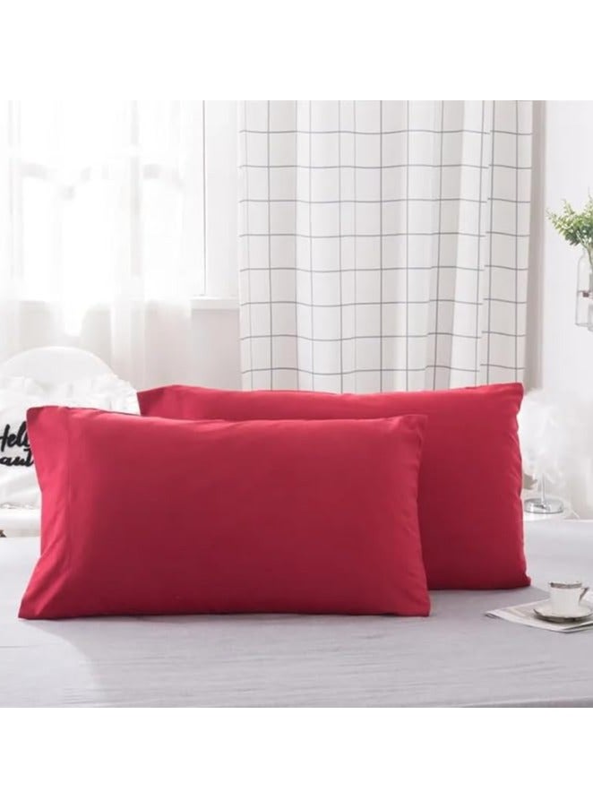 سيزنز غطاء وسادة فاخر بلون واحد من QBED، قطعتان، 50 × 70 سم، ناعم ومضاد للحساسية، للنوم الجيد (لون عنابي، 50 × 70 سم) - Image 3