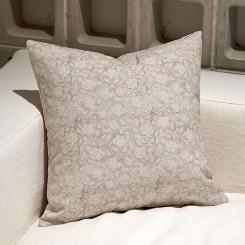 DOMVITUS Floral Pillow Covers 18x18 Throw Pillows for Couch Floral Print Pillow Cover Decorative Neutral Accent Throw Pillow Covers for Living Room 1PC Neutral