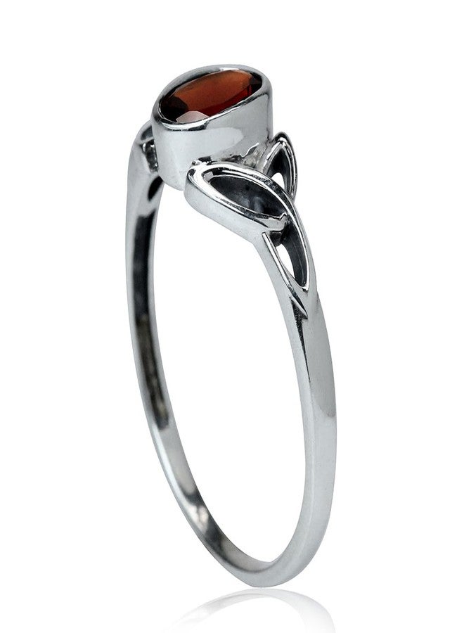 Silvershake Natural Garnet White Gold Plated 925 Sterling Silver Triquetra Celtic Knot Ring Size 8 - Image 4