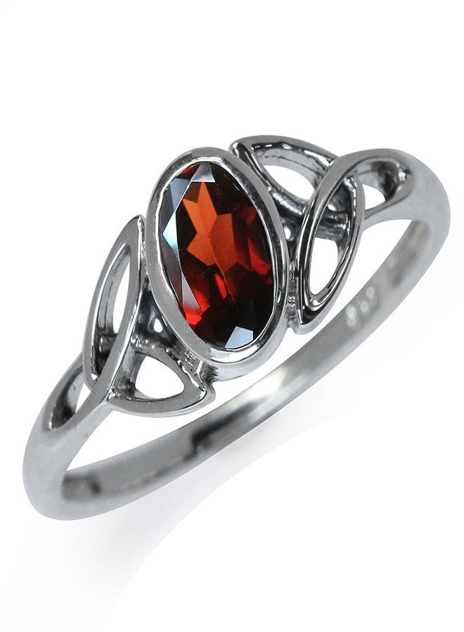 Silvershake Natural Garnet White Gold Plated 925 Sterling Silver Triquetra Celtic Knot Ring Size 8 - Image 1