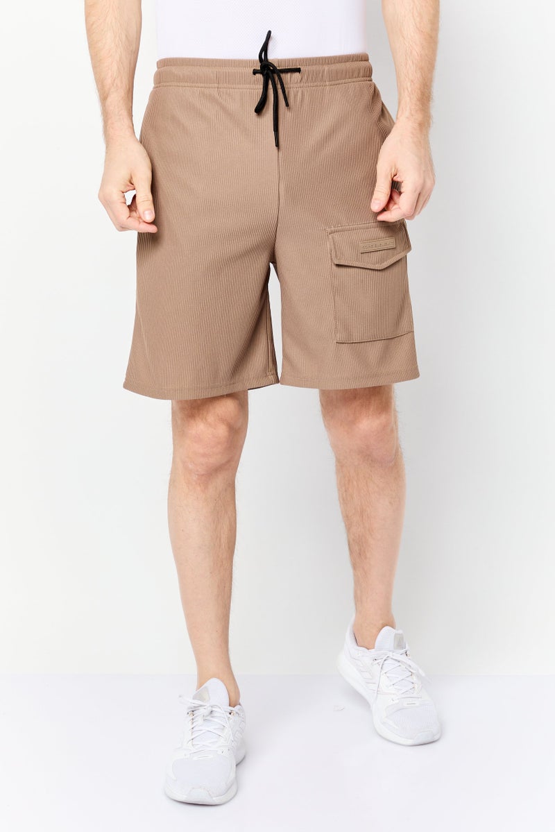 Core Elements Men Brand Logo Basic Shorts, Brown - Image 1