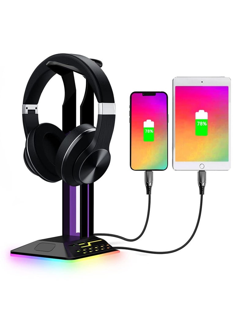 SYOSI RGB Headphone Stand with 7 Light Modes, Headphone Holder with Type-c Input Port /2 USB Output Ports, Gaming Headset Stand with Non-Slip, Suitable for Gamer Gifts Earphones Accessories  - Image 1