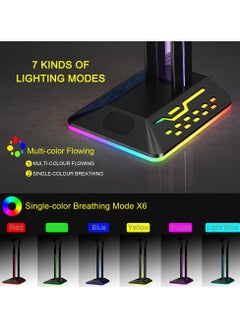 سيوسي مسند سماعات رأس RGB مع 7 أوضاع إضاءة، حامل سماعات رأس مع منفذ إدخال Type-C / 2 منافذ إخراج USB، مسند لسماعات الألعاب مع غير قابل للانزلاق، مناسب كهدايا للجيمرز وإكسسوارات السماعات  - Image 5