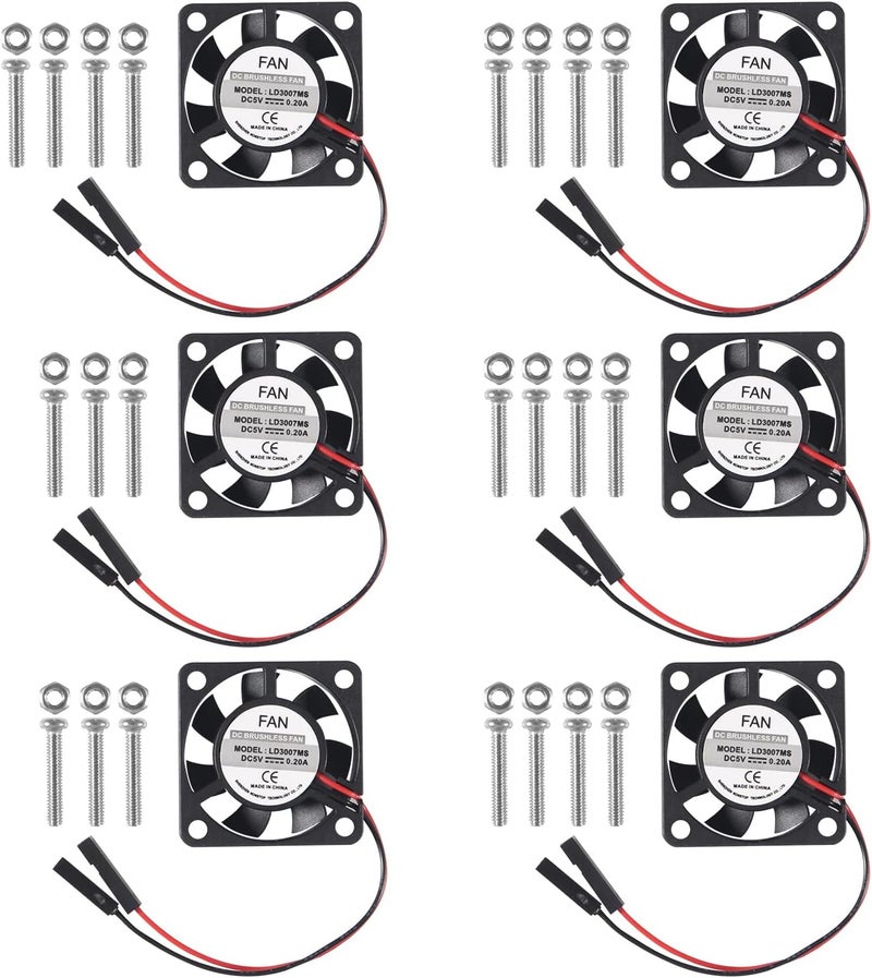 AITIAO 6Pcs 3007 Cooling Fan for Raspberry Pi 4 Fan 30x30x7mm Pi Brushless Cooling Fan 3.3V 5V DC Quiet Fan with Screw kit for Raspberry Pi 4, Pi 3 B+, Pi 3 B, Pi 2, Pi B+,Robot Project - Image 1