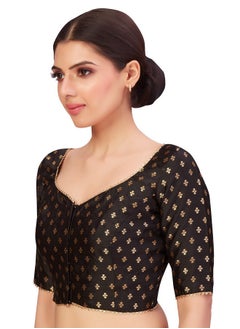 Studio Shringaar Studio Shringaar Women's Polyester Elbow Length Banarasi Saree Elbow Sleeve Blouse(Black, 36)  - Image 4
