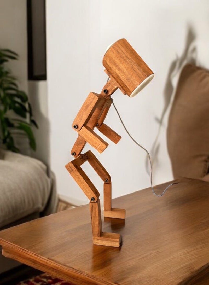 Table Lamp, Dimmable LED Robot Lamp, Adjustable Bedside Night Light, Desk Lamp ( wooden) - Image 1
