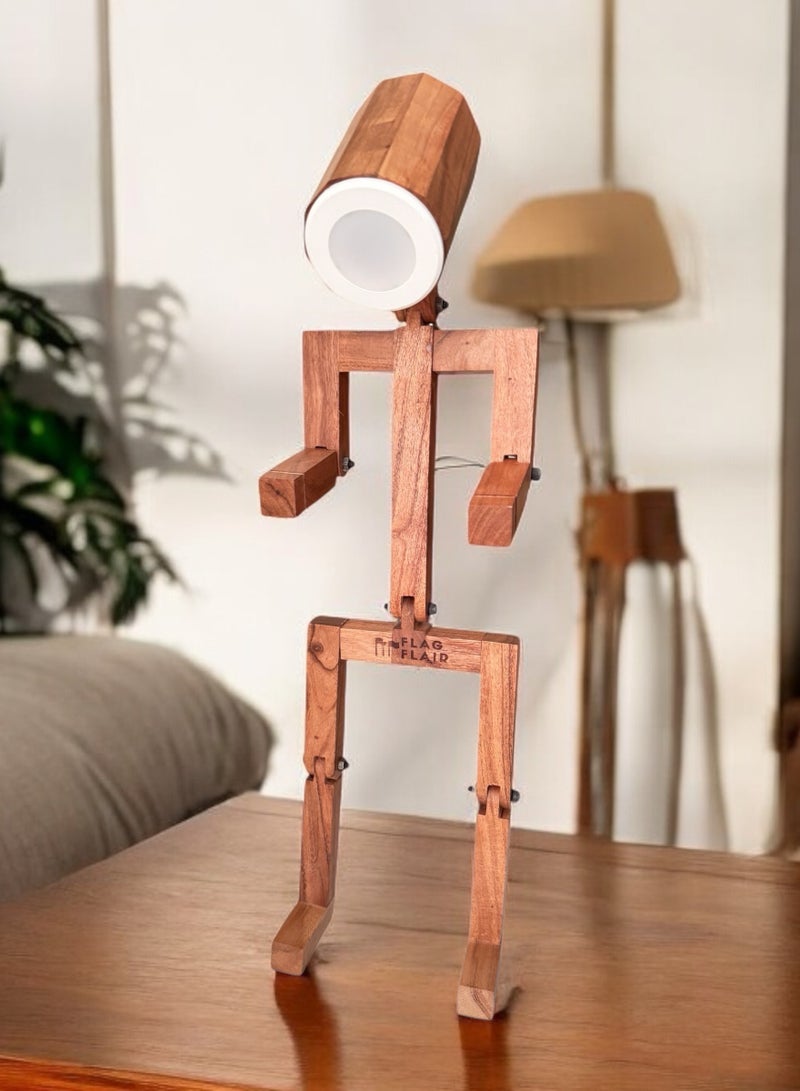 Table Lamp, Dimmable LED Robot Lamp, Adjustable Bedside Night Light, Desk Lamp ( wooden) - Image 2