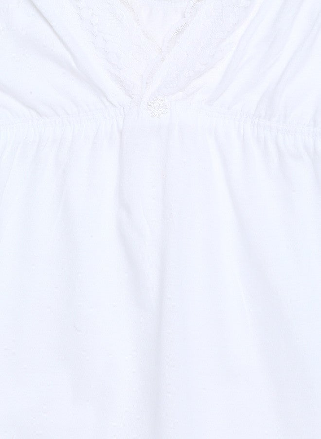 Red Rose Women White Maxi Nightdress with Scalloped Lace Trim - Image 5