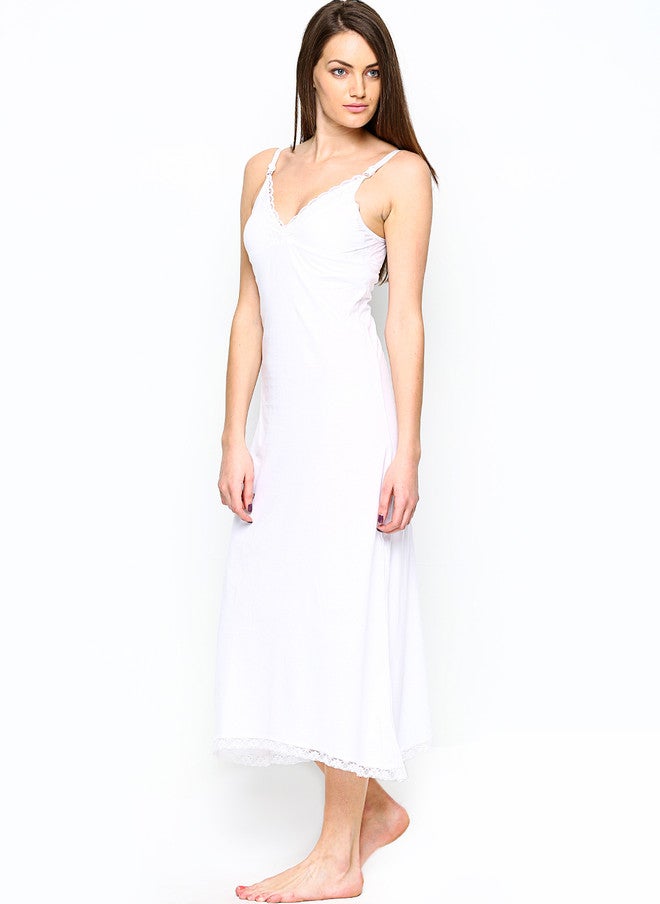 Red Rose Women White Maxi Nightdress with Scalloped Lace Trim - Image 2