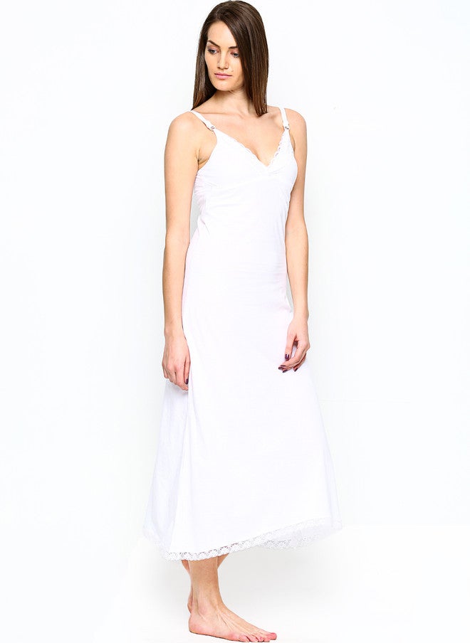 Red Rose Women White Maxi Nightdress with Scalloped Lace Trim - Image 3