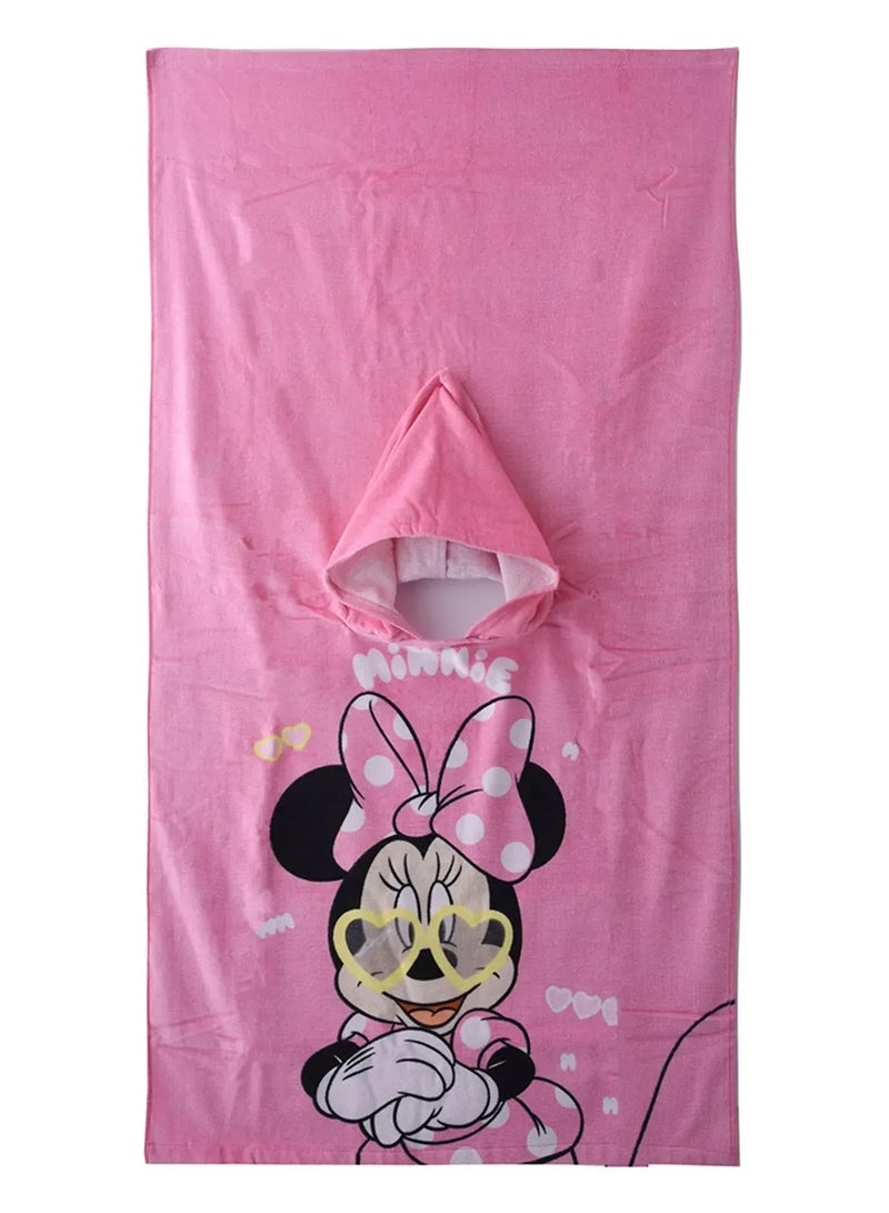 ميني منشفة ميني كيدز بونشو - منشفة حمام بغطاء للرأس ناعمة وذات قدرة على الامتصاص، 100% قطن، للبنات - وردي - Image 3